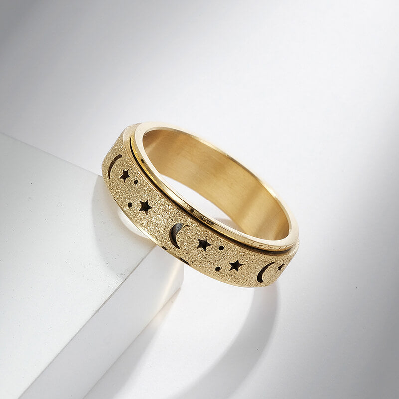 Frosted Hollow Star Moon Stainless Steel Spinner Ring