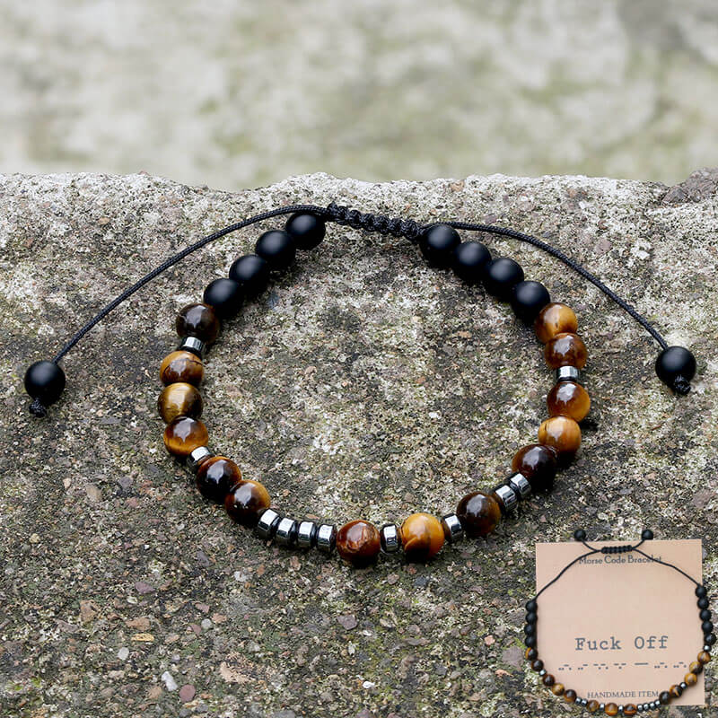 Fuck Off Tiger Eye Morse Code Braided Bracelet | Gthic.com