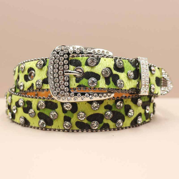 Full Rhinestone Y2K Leopard Print PU Leather Belt 02 | Gthic.com