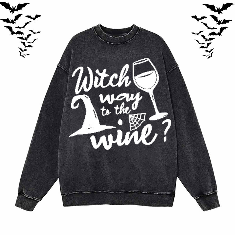 Funny Witch Wine Vintage Washed Hoodie Sweatshirt | Gthic.com