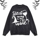 Funny Witch Wine Vintage Washed Hoodie Sweatshirt | Gthic.com