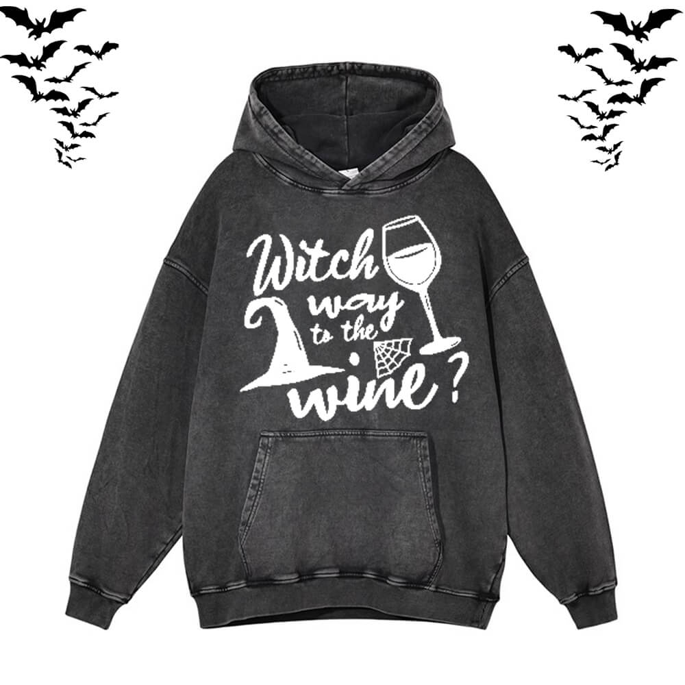Funny Witch Wine Vintage Washed Hoodie Sweatshirt | Gthic.com