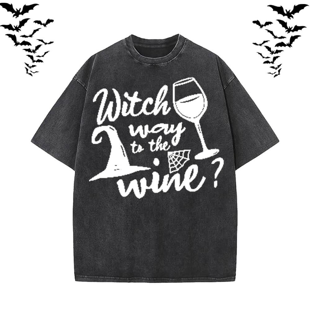 Funny Witch Wine Vintage Washed T-shirt Vest Top | Gthic.com