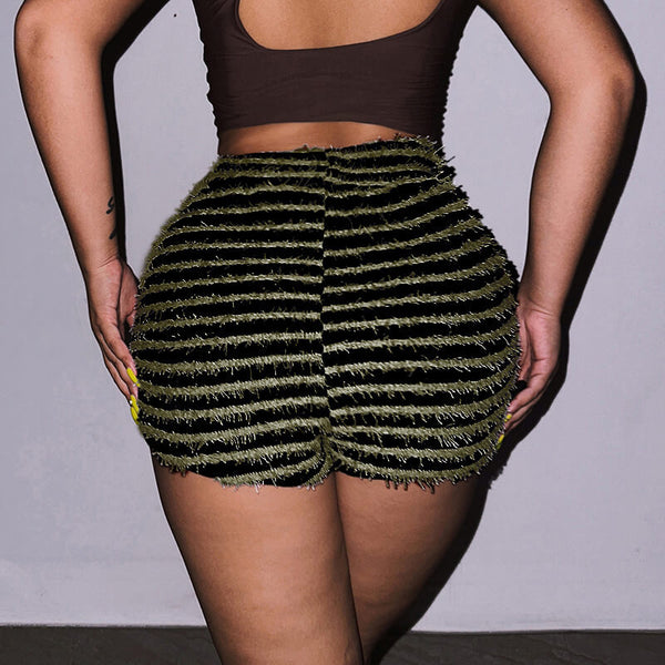 Fuzzy Knit Striped High Waist Shorts | Gthic.com