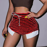 Fuzzy Knit Striped High Waist Shorts | Gthic.com