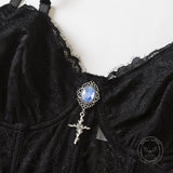 Gem-Embellished Sheer Lace Corset Crop Top