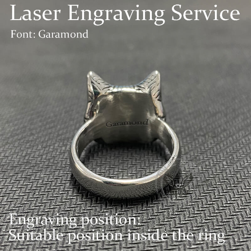 Gem-Eye Cat Head Stainless Steel Ring