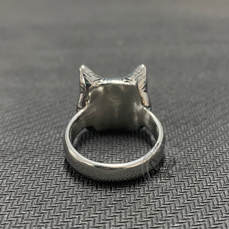 Gem-Eye Cat Head Stainless Steel Ring