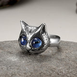 Gem-Eye Cat Head Stainless Steel Ring | Gthic.com
