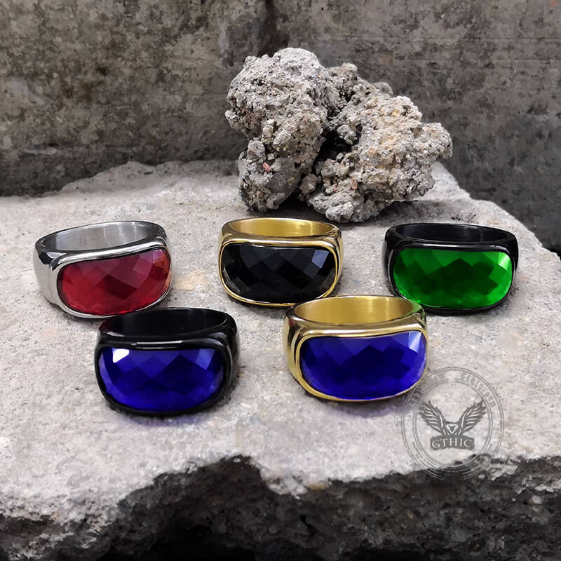 Gem Set Stainless Steel Minimalism Ring | Gthic.com