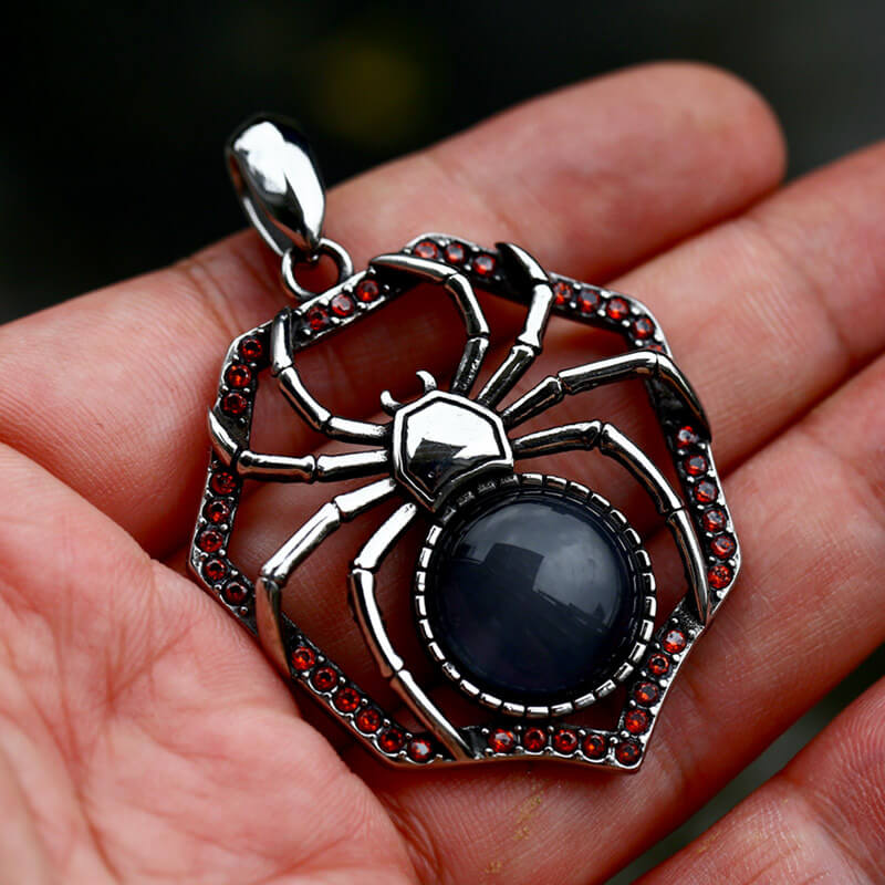 Gemstone Spider Stainless Steel Pendant