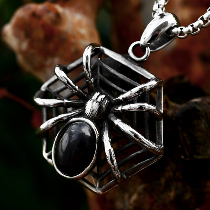 Gemstone Spider Stainless Steel Pendant