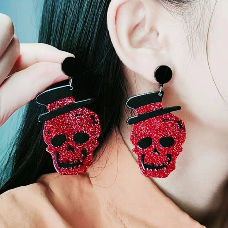 Gentleman Skull Acrylic Earrings