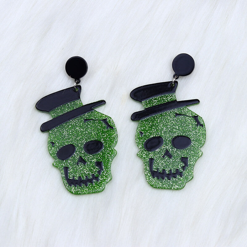 Gentleman Skull Acrylic Earrings | Gthic.com