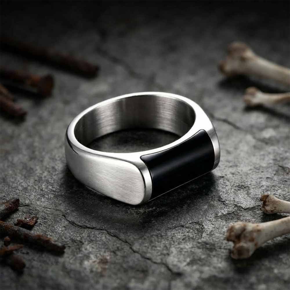 Geometric Black Epoxy Stainless Steel Simple Ring | Gthic.com