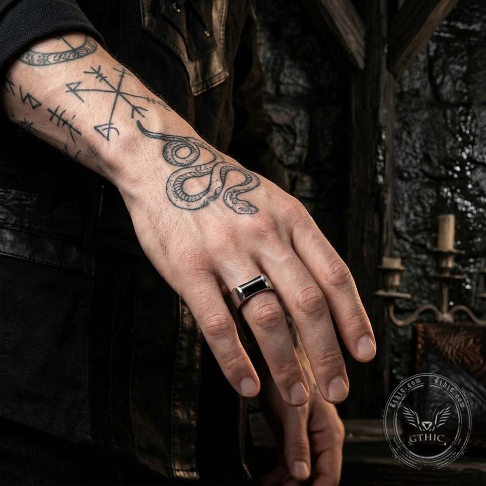 Geometric Black Epoxy Stainless Steel Simple Ring | Gthic.com