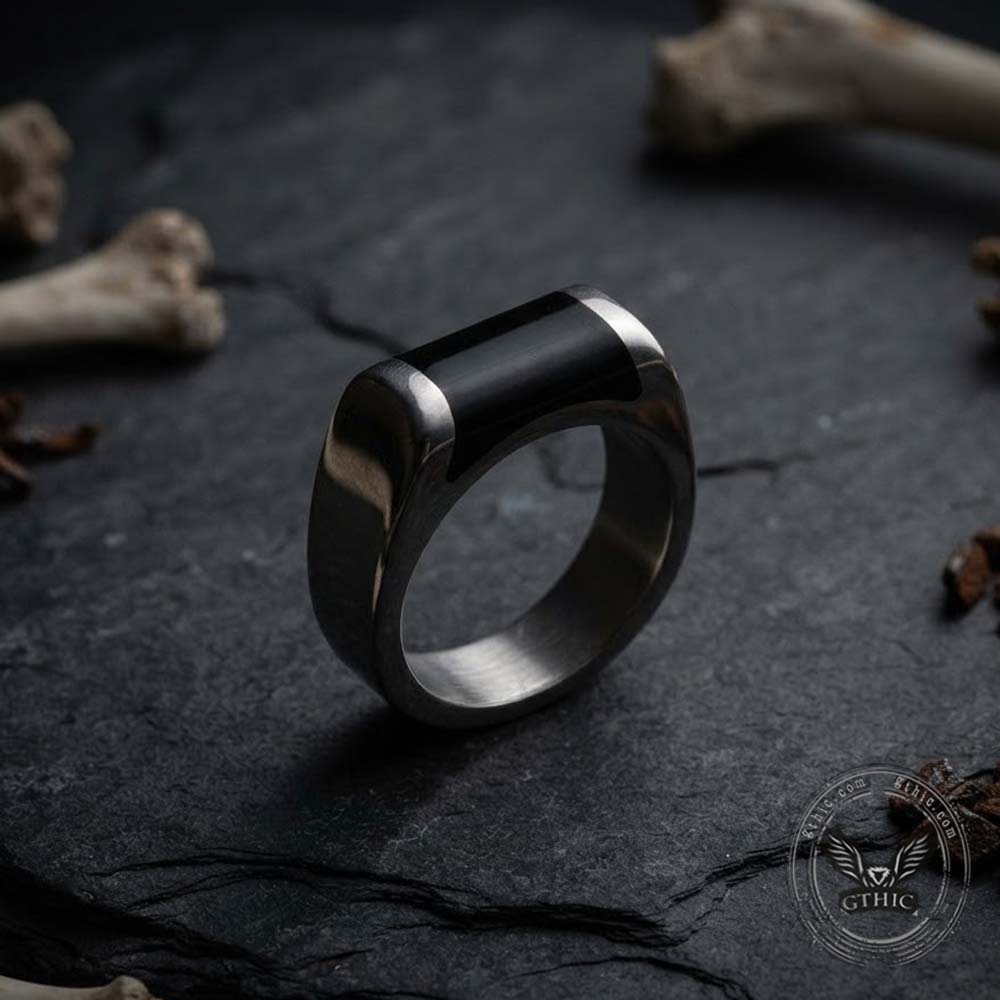 Geometric Black Epoxy Stainless Steel Simple Ring | Gthic.com