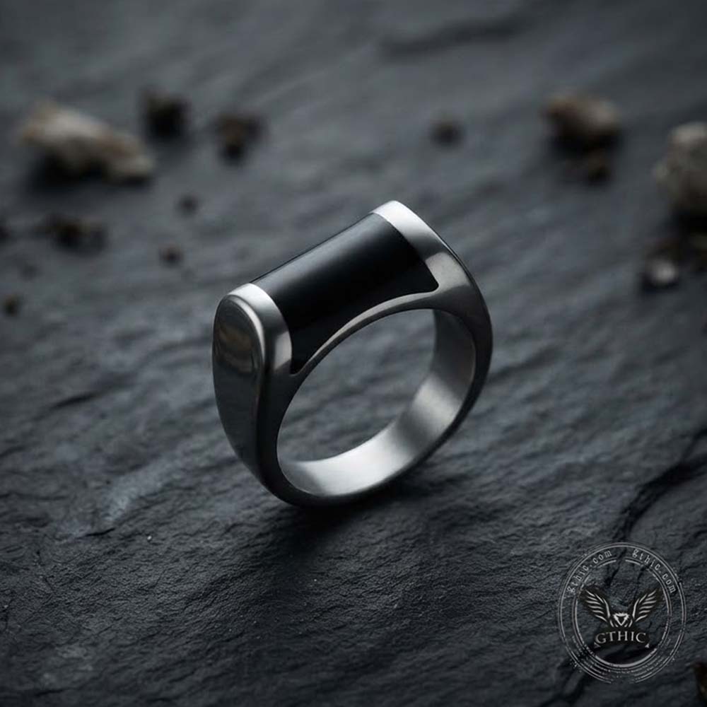 Geometric Black Epoxy Stainless Steel Simple Ring