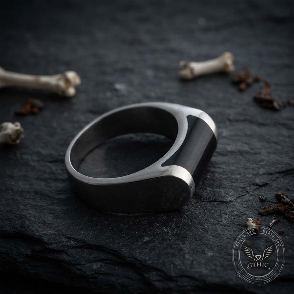 Geometric Black Epoxy Stainless Steel Simple Ring