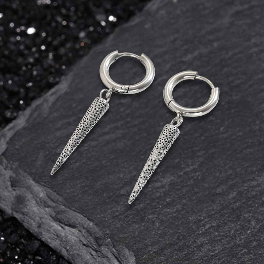 Geometric Cone Spike Stainless Steel Dangle Earrings | Gthic.com