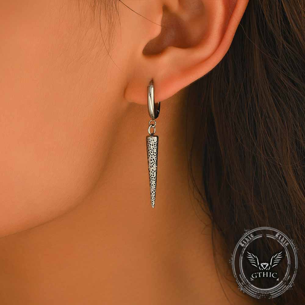 Geometric Cone Spike Stainless Steel Dangle Earrings | Gthic.com