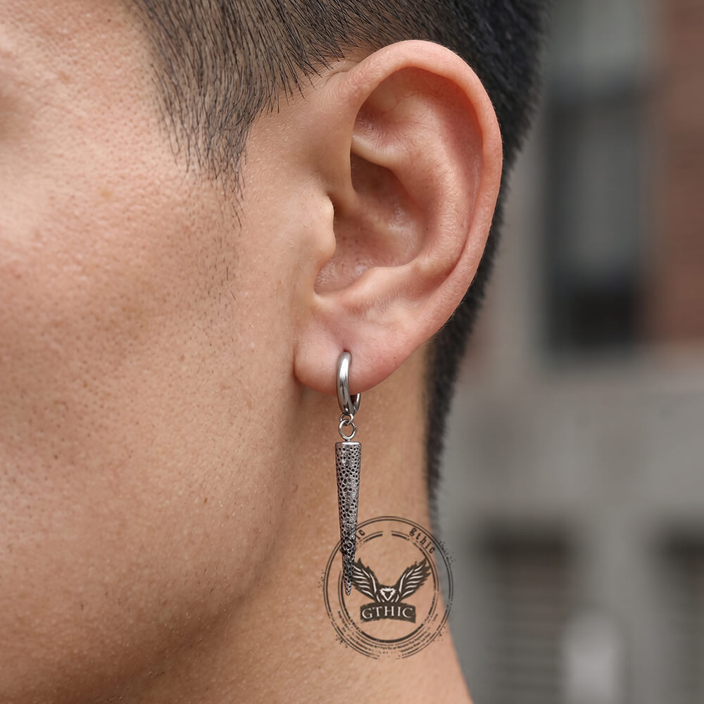 Geometric Cone Spike Stainless Steel Dangle Earrings | Gthic.com