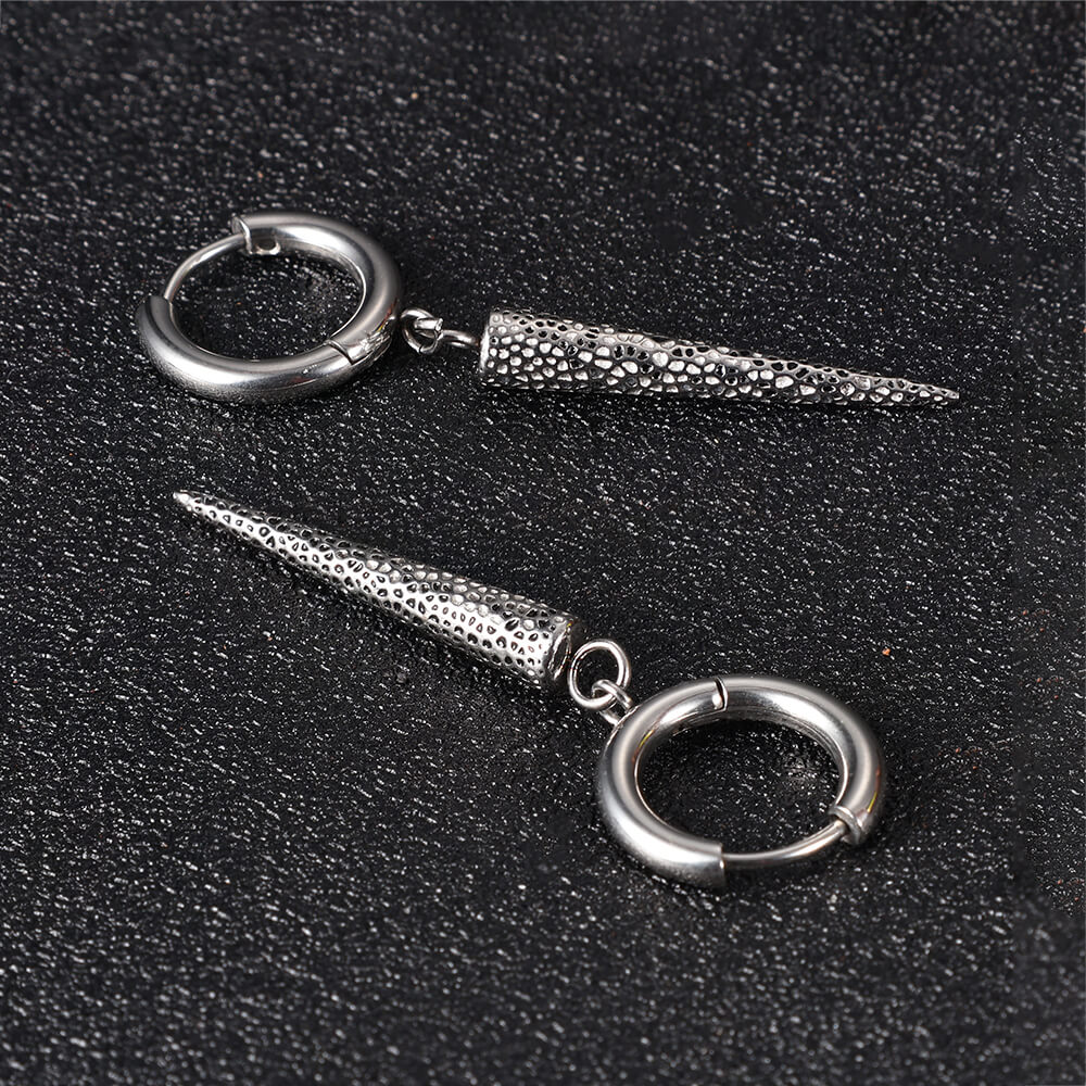 Geometric Cone Spike Stainless Steel Dangle Earrings | Gthic.com
