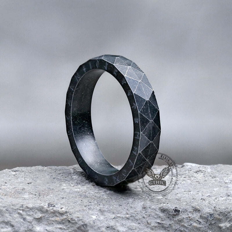 Geometric Faceted Runes Stainless Steel Viking Ring | Gthic.com