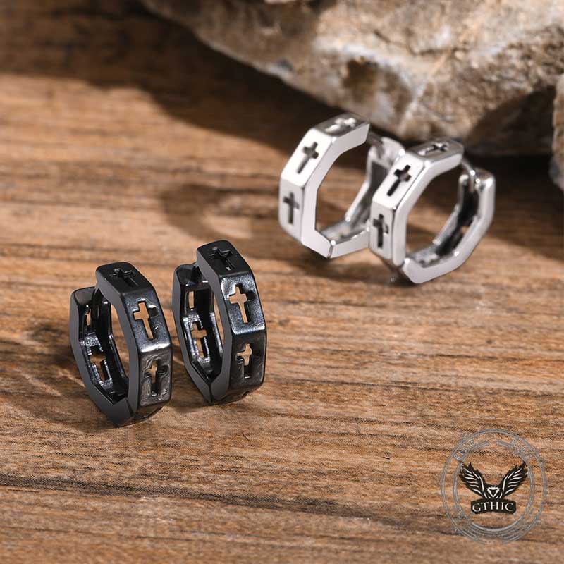 Geometric Hollow Cross Stainless Steel Earrings 01 | Gthic.com