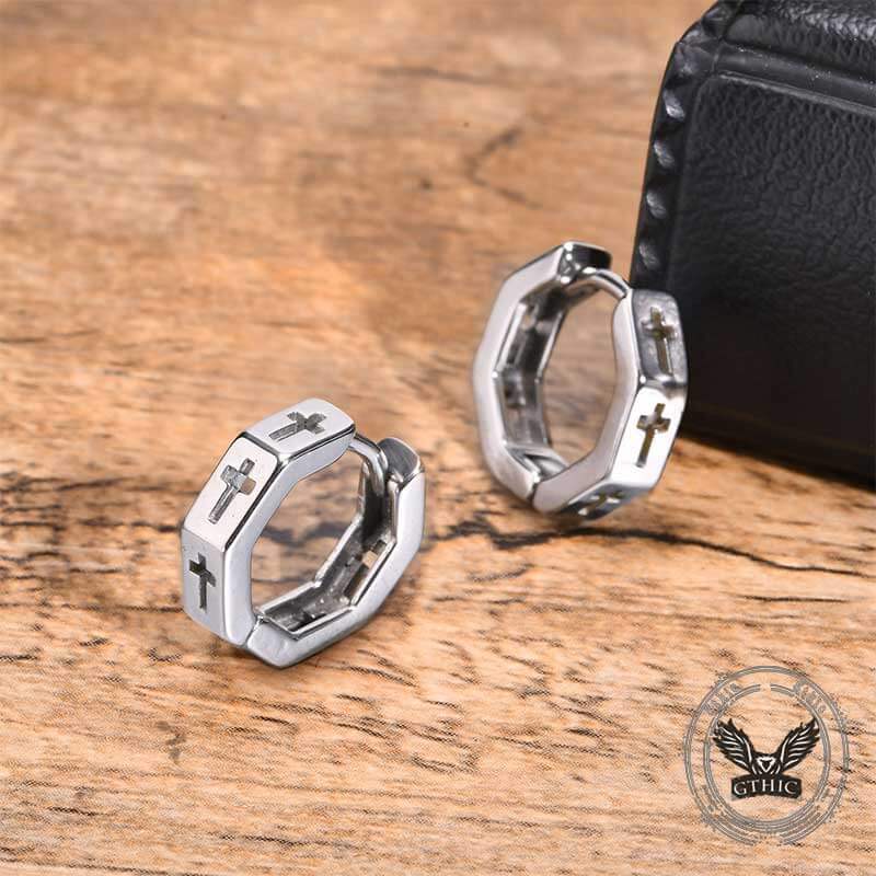 Geometric Hollow Cross Stainless Steel Earrings