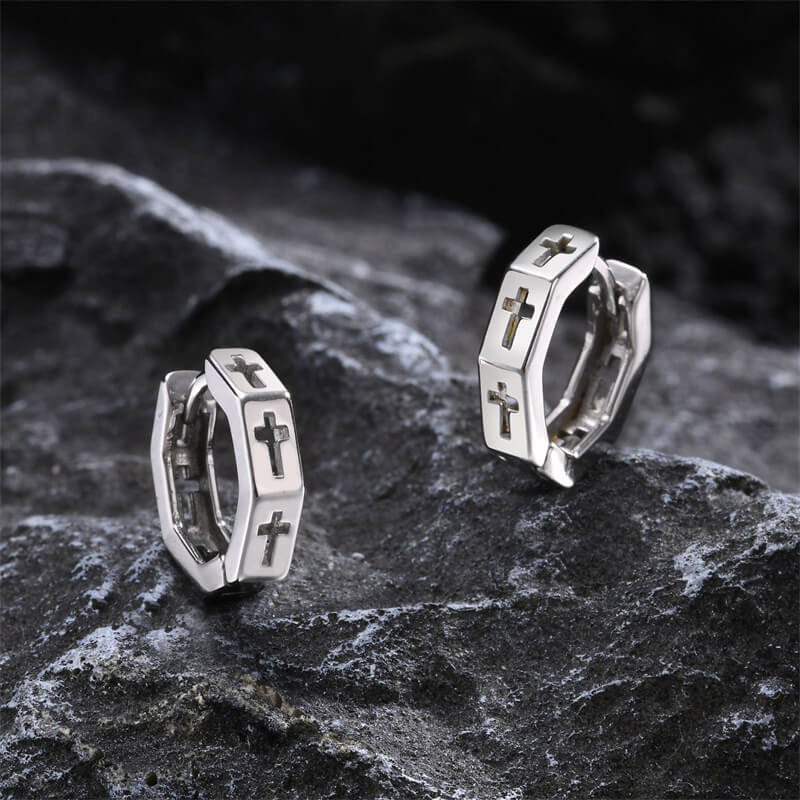 Geometric Hollow Cross Stainless Steel Earrings