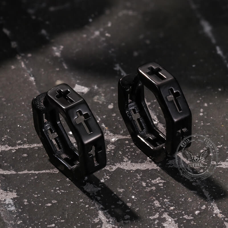 Geometric Hollow Cross Stainless Steel Earrings