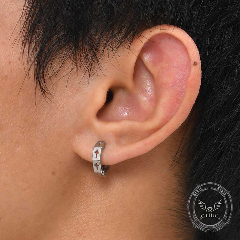 Geometric Hollow Cross Stainless Steel Earrings 02 | Gthic.com