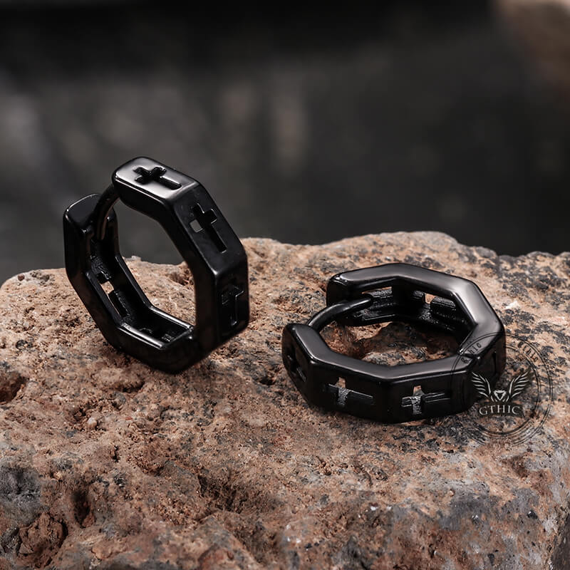 Geometric Hollow Cross Stainless Steel Earrings