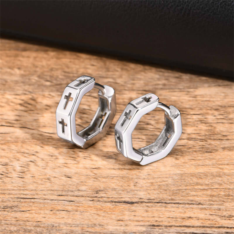 Geometric Hollow Cross Stainless Steel Earrings 03 | Gthic.com