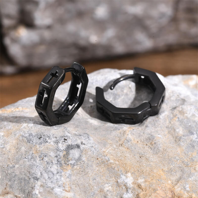 Geometric Hollow Cross Stainless Steel Earrings