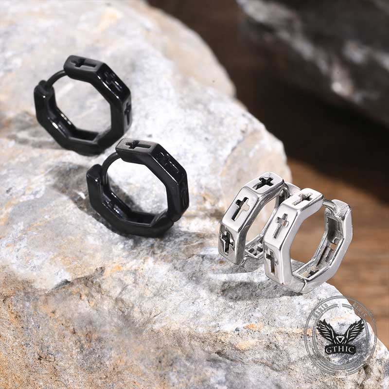 Geometric Hollow Cross Stainless Steel Earrings