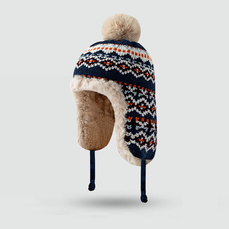 Geometric Patterned Knit Trapper Hat