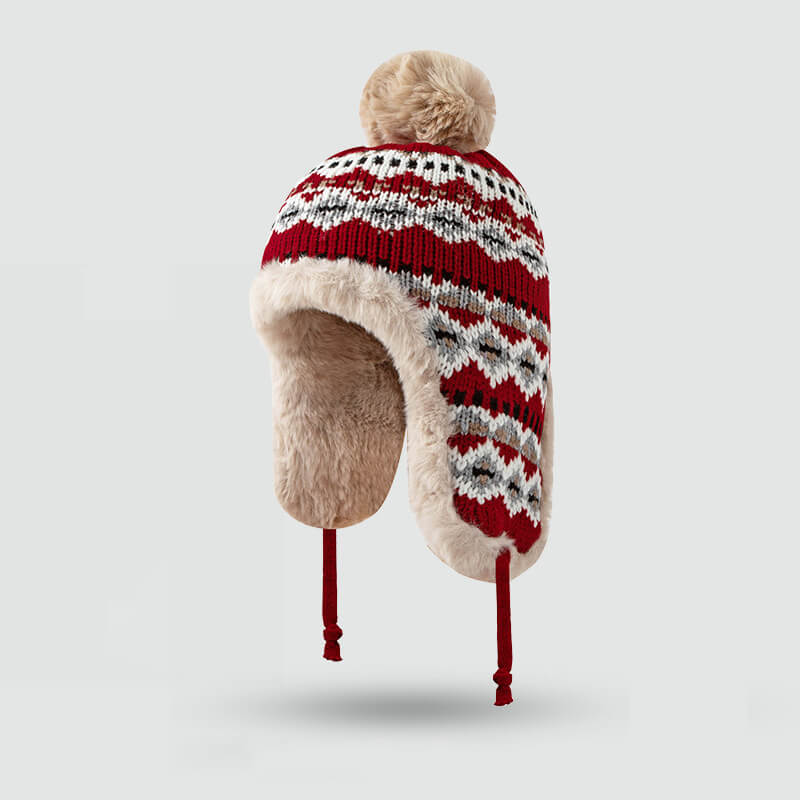 Geometric Patterned Knit Trapper Hat