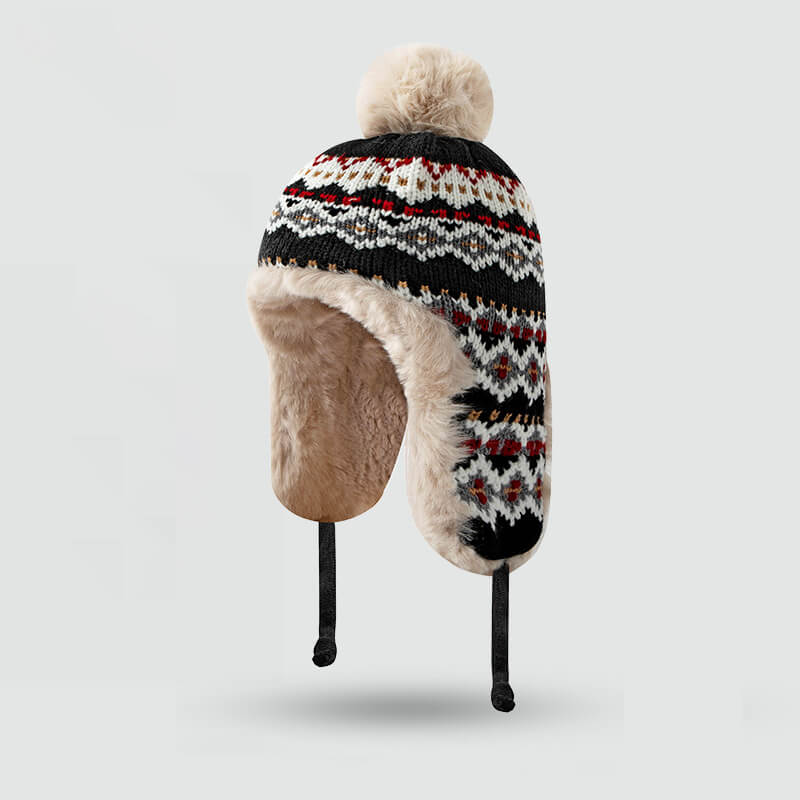 Geometric Patterned Knit Trapper Hat