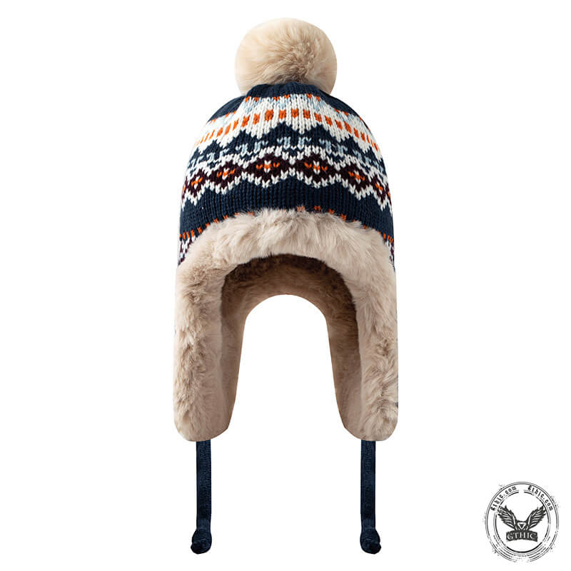 Geometric Patterned Knit Trapper Hat