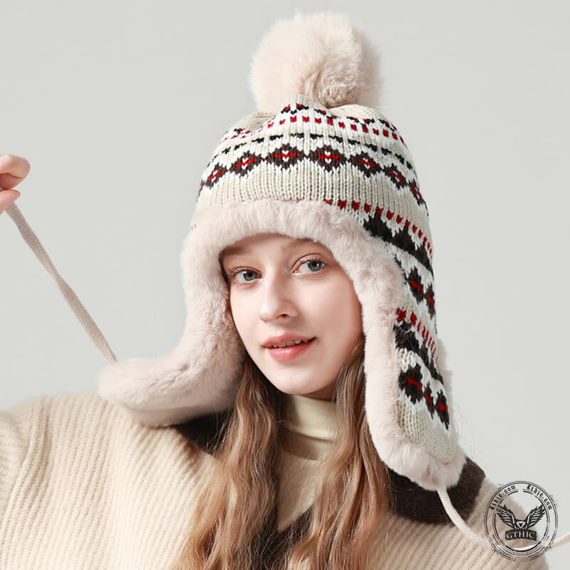 Geometric Patterned Knit Trapper Hat | Gthic.com