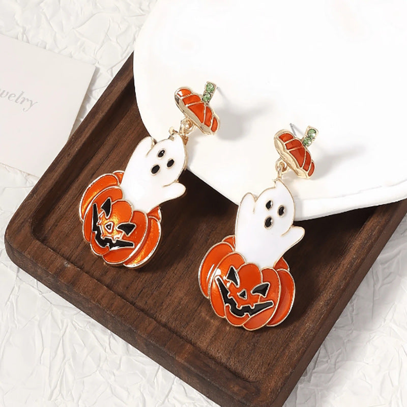 Ghost Pumpkin Halloween Stainless Steel Earrings | Gthic.com