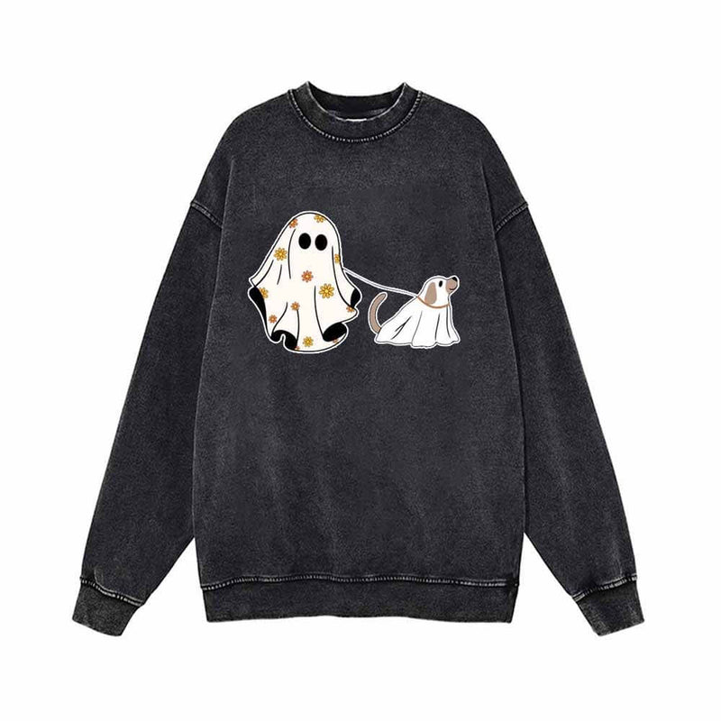 Ghost With Ghost Dog Vintage Washed Sweatshirt 01 | Gthic.com