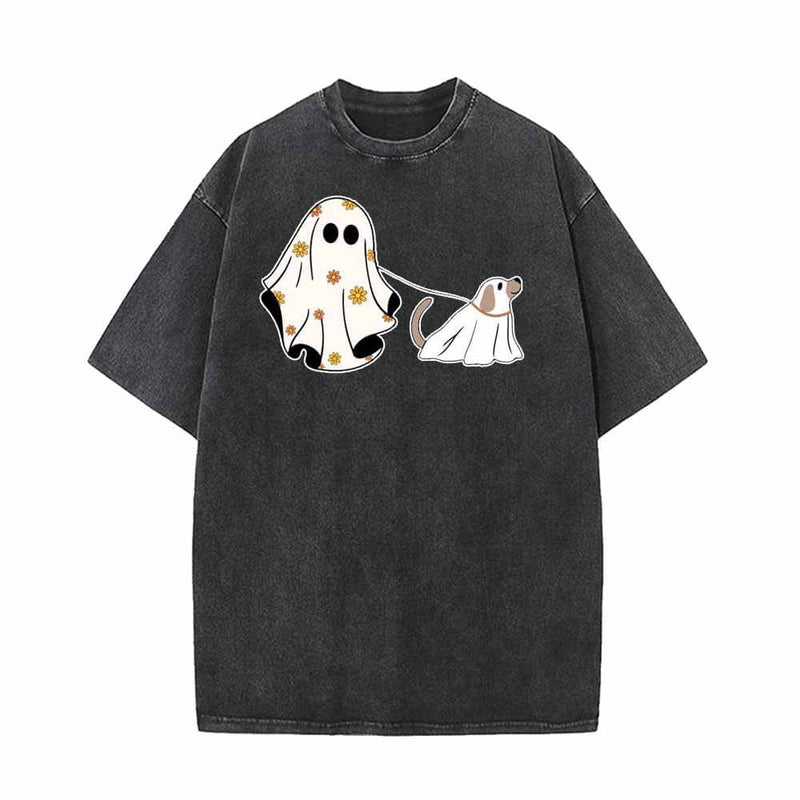 Ghost With Ghost Dog Vintage Washed T-shirt 01 | Gthic.com