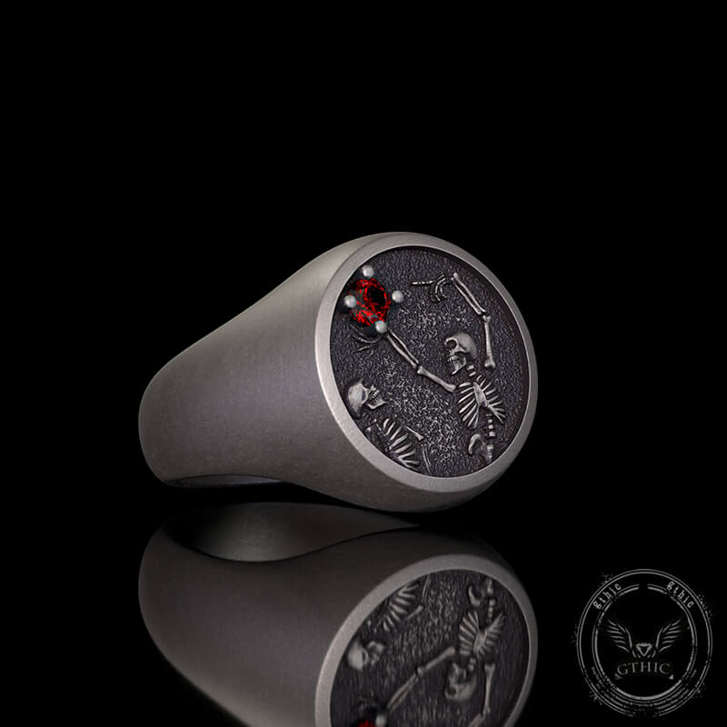 Give My Heart To You Red Gem Sterling Silver Skull Ring