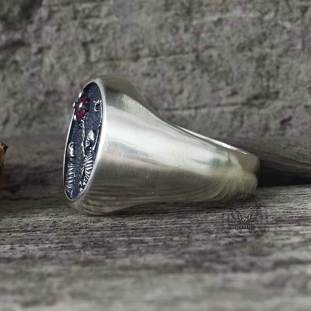 Give My Heart To You Red Gem Sterling Silver Skull Ring