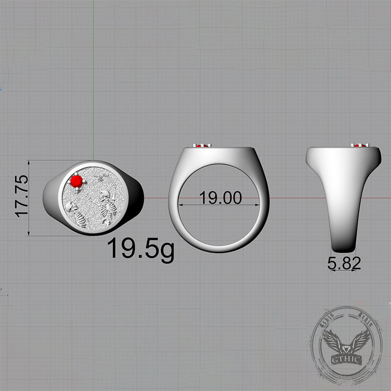 Give My Heart To You Red Gem Sterling Silver Skull Ring