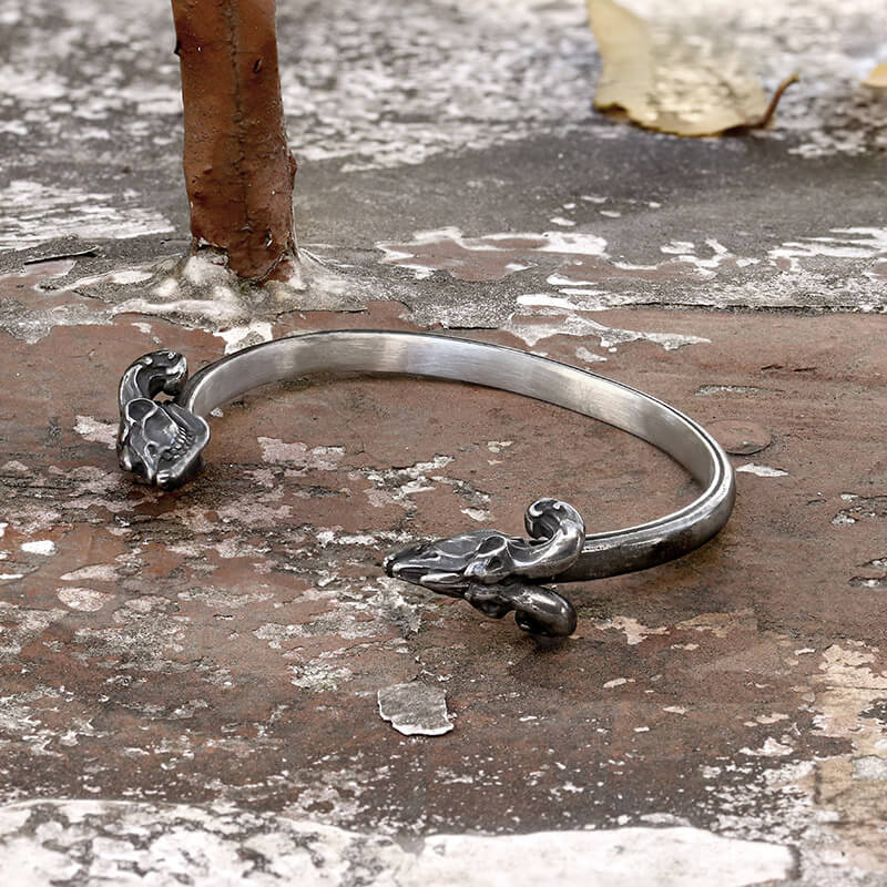 Goat Head Stainless Steel Satan Cuff Bracelet | Gthic.com