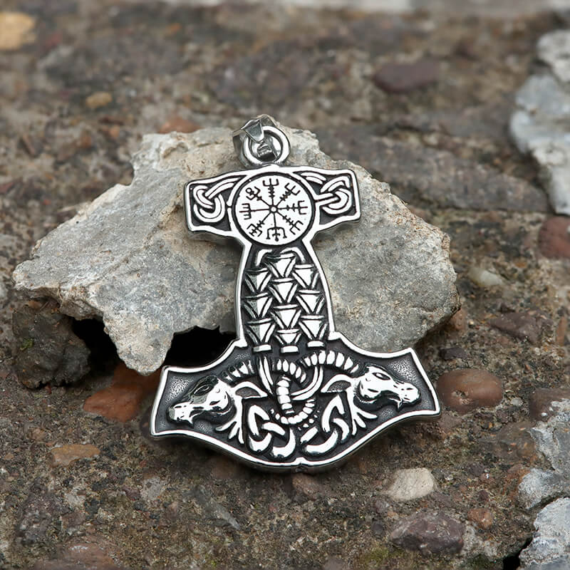 Goat Head Thor's Hammer Stainless Steel Viking Pendant | Gthic.com